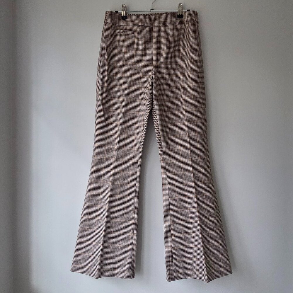 BANANA REPUBLIC Houndstooth Flare Trousers | 6 | Brown Tan Flat Front Pockets